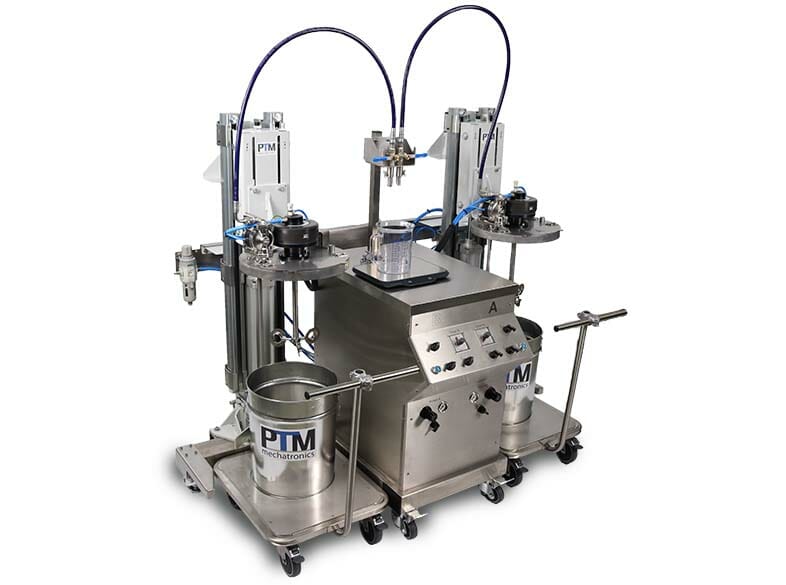 2-component stirring and dosing system with trolley and control panel