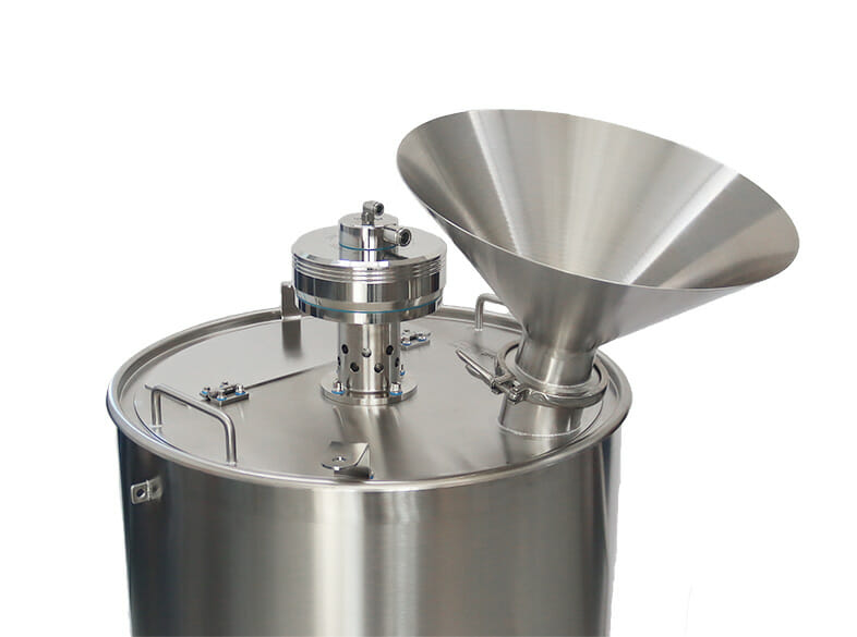 Drum agitator with funnel made of stainless steel